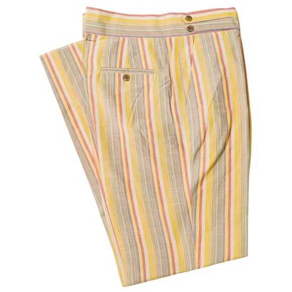 Chiragh Apparel Other - Mens Gurkha Pants 38 Yellow Pink Striped Cotton Trousers Straight Fit Flat Front